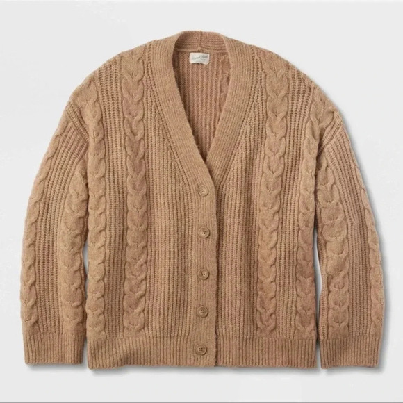 Small Cozy Knit Cable Stitch Cardigan Universal Thread Tan - Picture 4 of 7